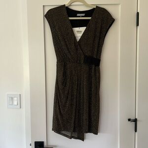 NWT Hayden Black and Gold Metallic faux wrap Short Sleeve Mini Dress